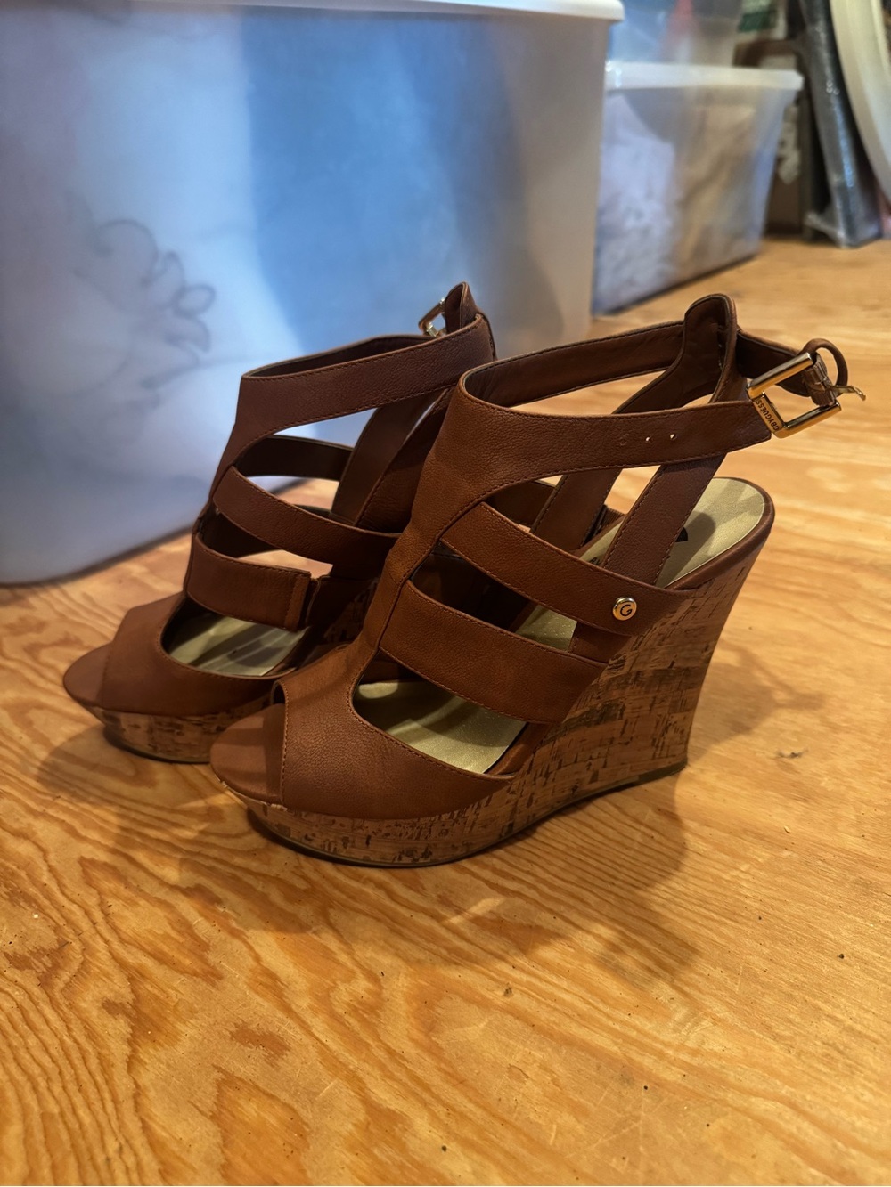 G by Guess Darin Wedges in Cognac